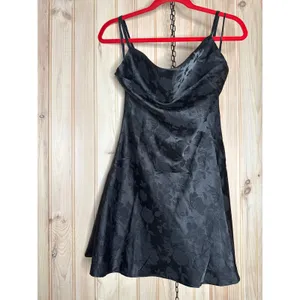 NWT Lulus Close to Your Heart Black Satin Jacquard Cowl Slip Dress LBD Party M thumbnail 5