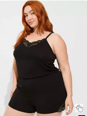 Torrid Plus Size Black Super Soft Lace Trim Sleep Romper Size 1X thumbnail 2