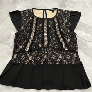 Express Illusion Peplum Lace Top Size Small‎ S Cap Sleeves thumbnail 2