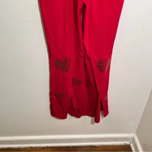 Women's Pull On Pant Red Sequin Hearts Slit Hem Back Stretch Mid thumbnail 8