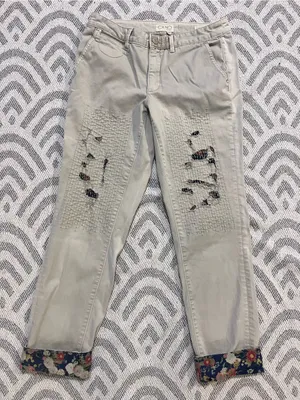 ANTHROPOLOGIE // CHINO Khaki Relaxed Floral Patched Distressed Chino Pants 28 thumbnail 1