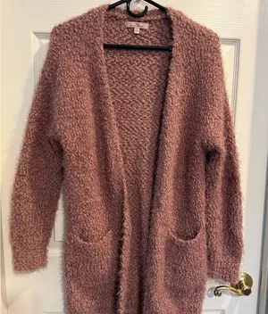Love Tree Fuzzy Mauve Cardigan thumbnail 1