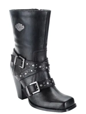 Harley Davidson obsession‎ harness boots black leather buckles heels womens 8 thumbnail 1