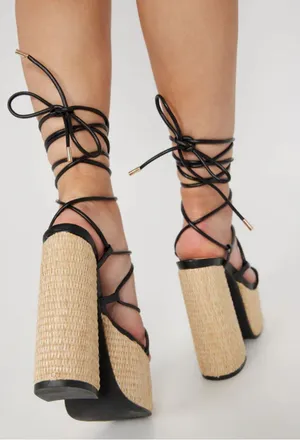 TOP Moda Black Lace-Up Woven Block Heel Sandals size 8.5 thumbnail 1