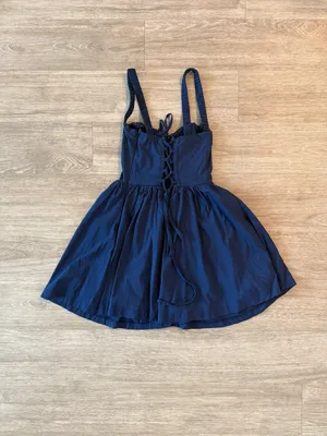 NWOT Iris Navy Blue Corset Fit & Flare Mini Dress – Size Small thumbnail 2