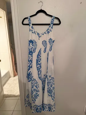 THML Blue and White Sleeveless Midi Dress thumbnail 4
