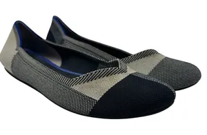 Rothy's The Flat Captoe Black‎ White Plaid Check Retired Ballerina Size 10 thumbnail 1