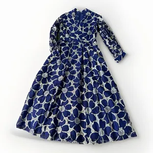 VTG CLIFTON WILHITE 18 Blue Metallic Floral Long Sleeve Gown Couture Dress thumbnail 13