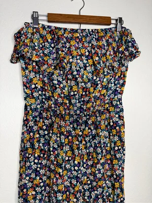 Umgee Women's Floral Boho Cropped Slip On Ruffle Jumpsuit 1X Strapless Vacay thumbnail 4
