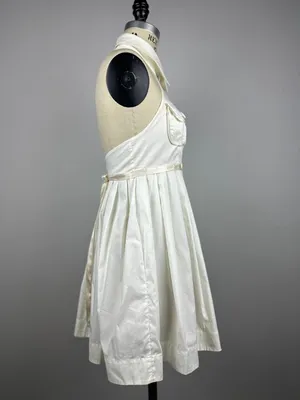 Vintage Y2K Bebe Off White Halter Tanya Mini Dress Pleated Button Front Size S thumbnail 11
