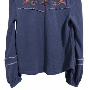 Free People Sundance Kid Embroidered Western Henley Top Navy Women's‎ Size XS thumbnail 6