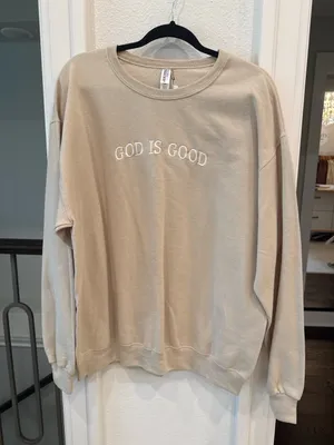 Jerzees Nublend “God Is Good” Beige Crewneck Sweatshirt Large NWT thumbnail 3
