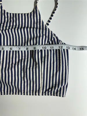 Lululemon Seersucker High-Neck Long-Line Swim Womens Navy Top Sz Small thumbnail 10