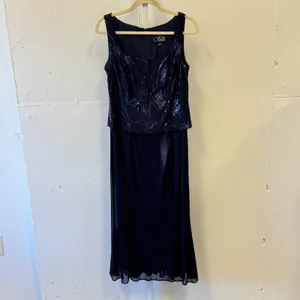 Alex Evenings Navy Blue Sequin 2 pc Dress Jacket Set Formal Mother of the Bride‎ thumbnail 2