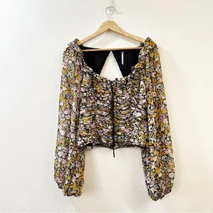 Free People Mabel Printed Blouse in Black Combo Size Small‎ Floral thumbnail 4
