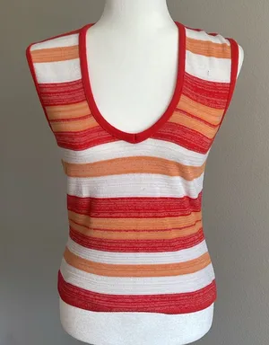 Vintage Striped Red and Orange Women's Top Size L thumbnail 1