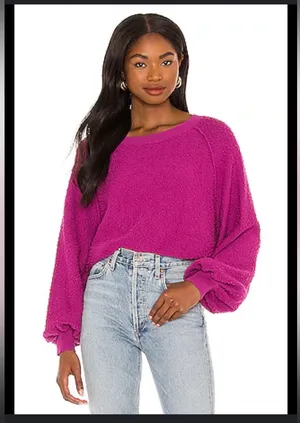Free People Found My Friend Pullover Sweater in Wild Aster Pink Magenta Size XL thumbnail 1