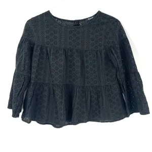 Madewell Black Eyelet Tiered Button Back Top thumbnail 5