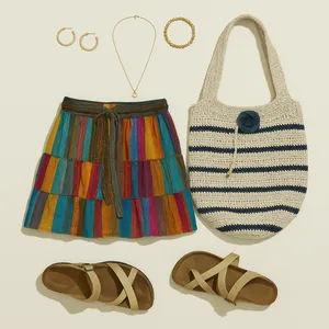 Handmade knitted bag, blue and cream Hobo Beach Slouchy festival thumbnail 3