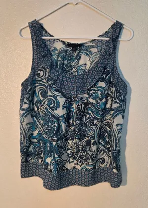 Tommy Hilfiger Women’s Paisley Floral Ruffle Scoop Neck Blouse Blue Size M W-174 thumbnail 1