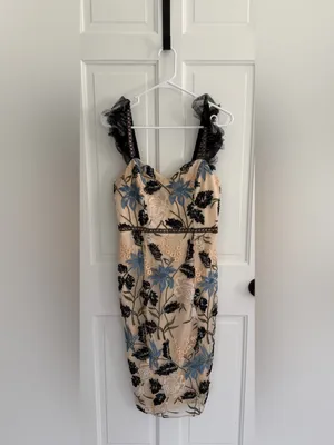 Lulus Show Stopper Cream Embroidered Sequin Bodycon Midi Dress‎ Medium thumbnail 4