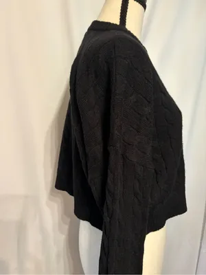 Arden B Black Cable-Knit Crewneck Cropped Coquettegirl Sweater Size L thumbnail 3