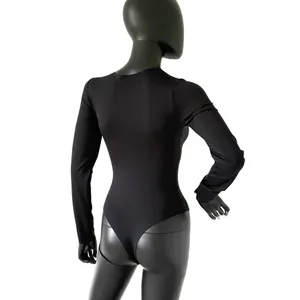 Black Slim Fit Bodysuit One Piece Long Sleeve Seamless Top Tee T-Shirt Blouse thumbnail 6
