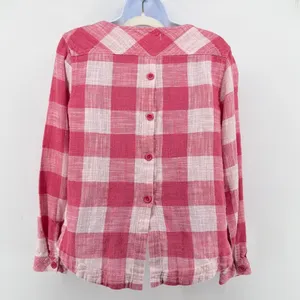 Cloth & Stone Anthropologie Pink Gingham Linen Blend Button Back Top Blouse S thumbnail 2