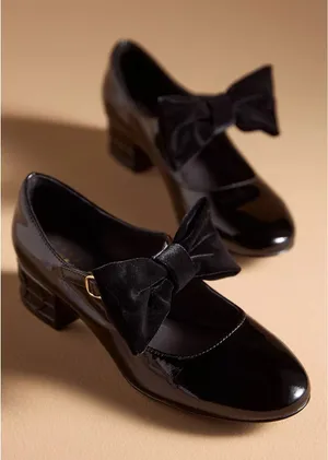 Cecelia Smile Black Patent Leather Velvet Bow Mary Jane Heels 6 Ballet Coquette thumbnail 1