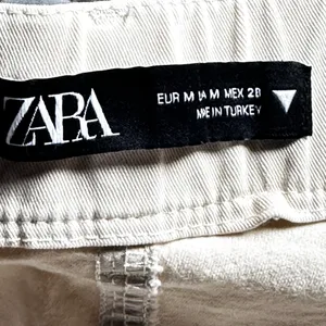Zara Cream Pleated Barrel Leg Trousers Cotton Blend Size M thumbnail 6