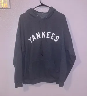 Yankees Gray Hoodie Sweatshirt Kangaroo Pocket Baseball thumbnail 1
