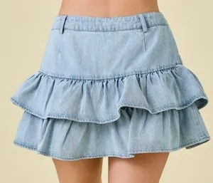 Sky to Moon Denim Ruffle Skirt thumbnail 2