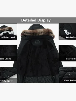 Women's Black Quilted Puffer Coat with Faux Fur Hood AP thumbnail 4