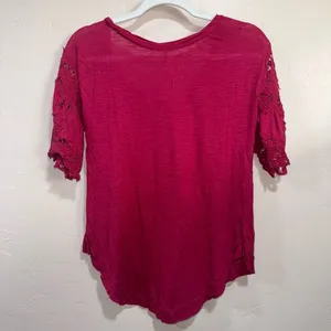 Free People Pink Lace Sleeve Tee thumbnail 4