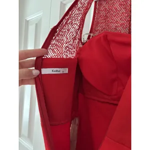 Red Sleeveless Sequin Evening Gown with Lace Detail thumbnail 10