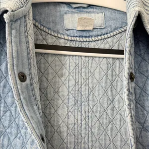 Blue Willi’s Denmark Quilted Denim Jacket Knit Sleeves Button 90s Vintage Large thumbnail 7