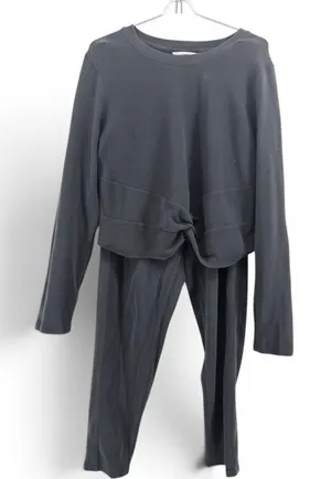 Victoria's Secret Pajama Set Womens XL Waffle Knit Twist Front Gray EUC thumbnail 1