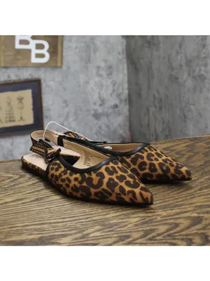 NEW A New Day London Lace Slingback Bow Flats 94303556 Cheetah Brown Multi 7.5M thumbnail 2