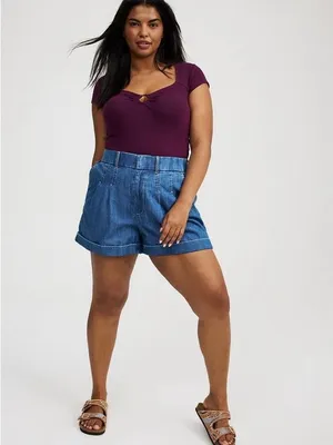 Torrid 1X 14-16 Foxy Sweetheart O-Ring Ruched Top Winter Bloom Purple NWT thumbnail 4
