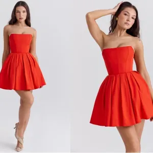 NWOT House of Cb Emmanuela red Tomato Strapless Corset Fit & Flare Mini sz XS thumbnail 2