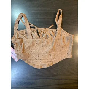 Coquette Babydoll Retro Eyelet‎ Crop Top Large Brown Sexy Keyhole Tie Fun Shein thumbnail 17