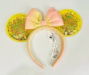 Disney Parks Shanghai Disneyland yellow glitter Minnie Mouse Ears headband thumbnail 1