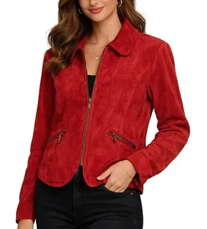 Chadwick's Jacket Red Leather Suede Full Zip Collared Moto Classic Minimalist XL thumbnail 1