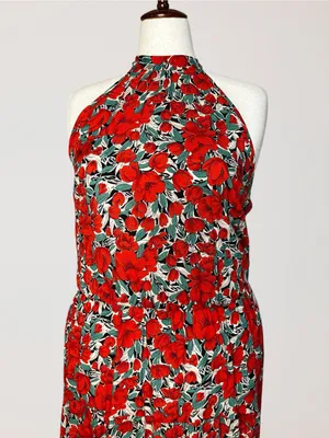 Red Floral Halter Midi Dress Size XXL thumbnail 4