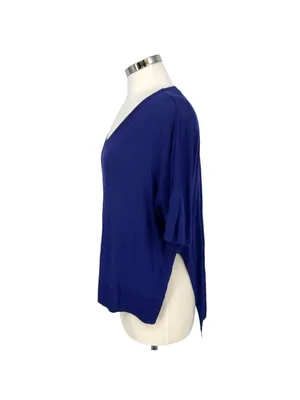 Wilfred Blue Knit Short Sleeve Side Slit Top Size Large Minimalist Casual Chic thumbnail 4