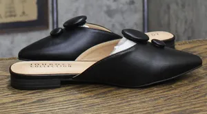 Journee Collection Button Accent Pointed Mules Black 7.5M thumbnail 1