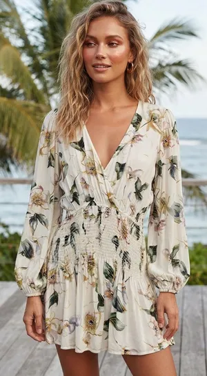 Shore Floral Smocked Waist Mini Dress Size XS thumbnail 1