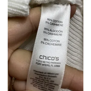 Chicos White Cashmere Cotton Pullover‎ Sweater Sz 2 L High Neck Ribbed Minimal thumbnail 5