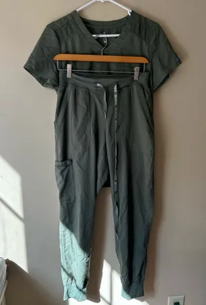 FIGS Olive Green Scrub Set - Two-Piece Top & Drawstring Jogger thumbnail 1