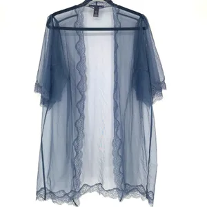 Victoria's Secret Sheer Mesh Lace Kimono Robe Slate Blue Open Front M/L thumbnail 2
